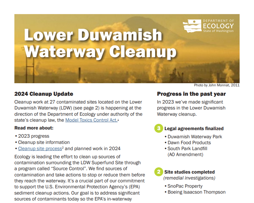 Lower Duwamish cleanup sites update fact sheet